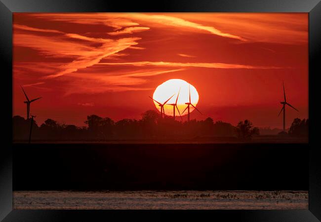 Sunset behind Tick Fen windfarm, 30th May 2021 Framed Print by Andrew Sharpe