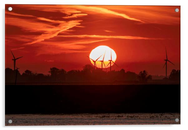Sunset behind Tick Fen windfarm, 30th May 2021 Acrylic by Andrew Sharpe