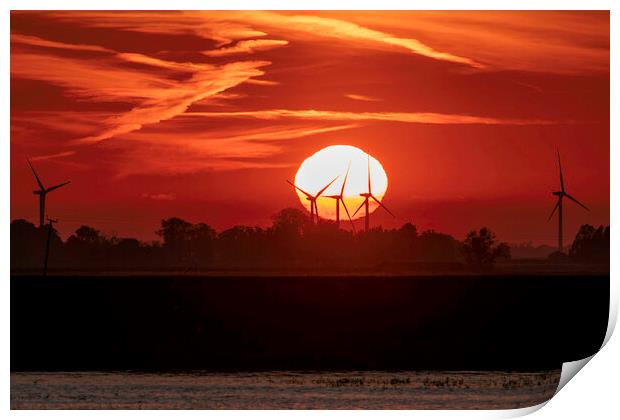Sunset behind Tick Fen windfarm, 30th May 2021 Print by Andrew Sharpe
