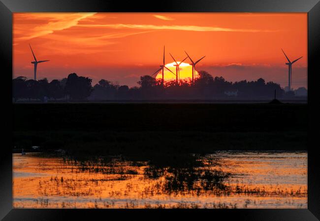 Sunset behind Tick Fen windfarm, 30th May 2021 Framed Print by Andrew Sharpe