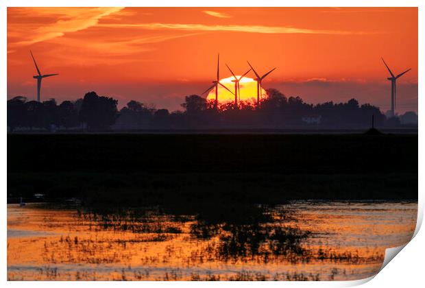 Sunset behind Tick Fen windfarm, 30th May 2021 Print by Andrew Sharpe