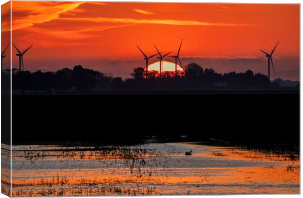Sunset behind Tick Fen windfarm, 30th May 2021 Canvas Print by Andrew Sharpe