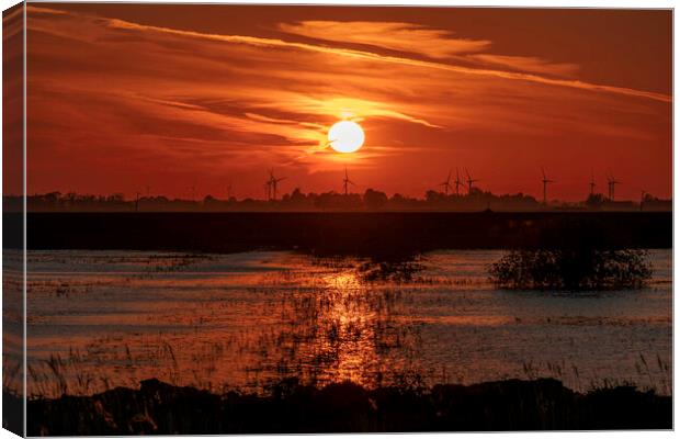 Sunset behind Tick Fen windfarm, 30th May 2021 Canvas Print by Andrew Sharpe