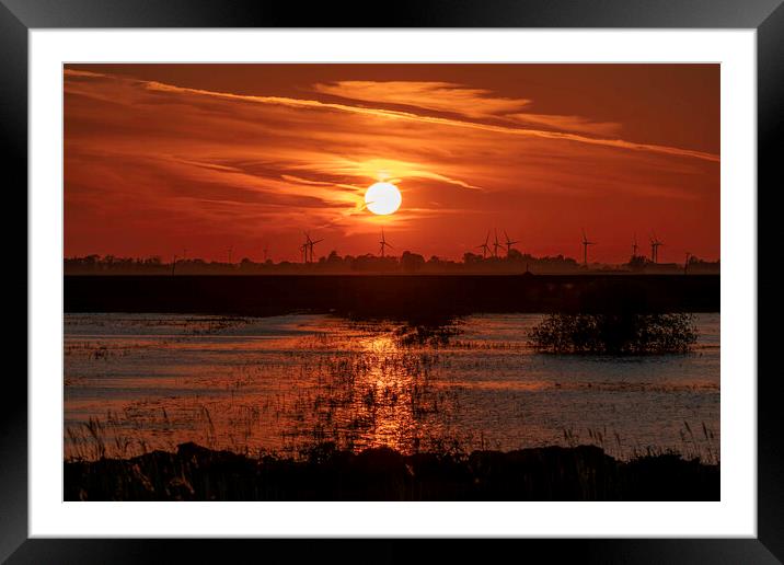 Sunset behind Tick Fen windfarm, 30th May 2021 Framed Mounted Print by Andrew Sharpe