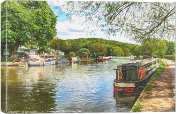 A Narrowboat Moored At Henley Canvas Print by Ian Lewis