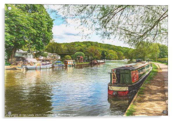 A Narrowboat Moored At Henley Acrylic by Ian Lewis