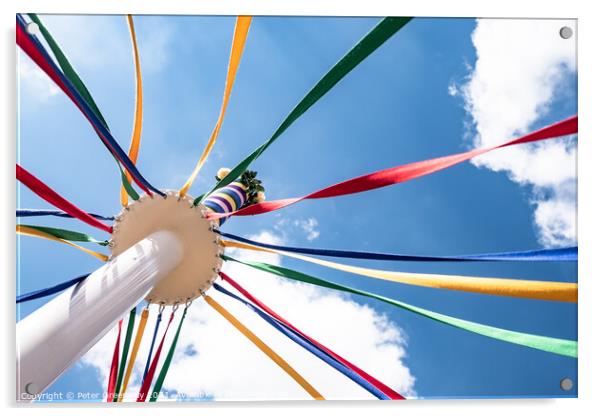 Traditional English Maypole with coloured ribbons  Acrylic by Peter Greenway
