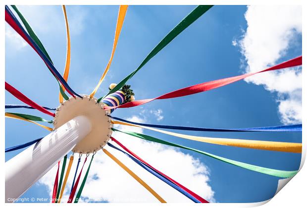 Traditional English Maypole with coloured ribbons  Print by Peter Greenway