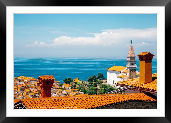 Piran old town and Adriatic sea in Slovenia Framed Mounted Print by Sanga Park