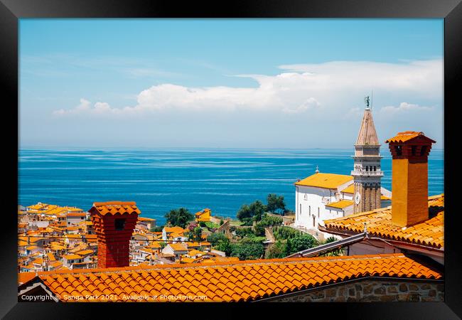 Piran old town and Adriatic sea in Slovenia Framed Print by Sanga Park