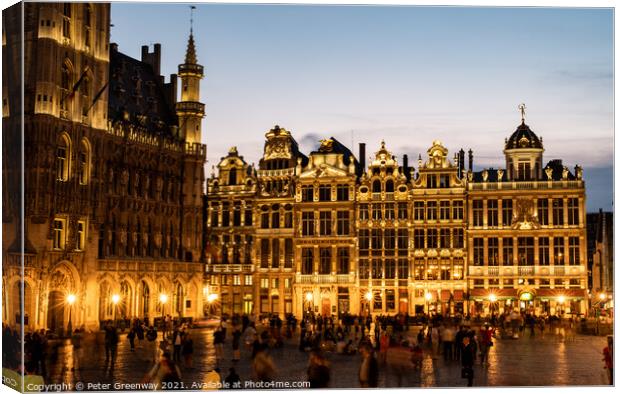 Grand-Place at Night in Brussels, Belgium Canvas Print by Peter Greenway