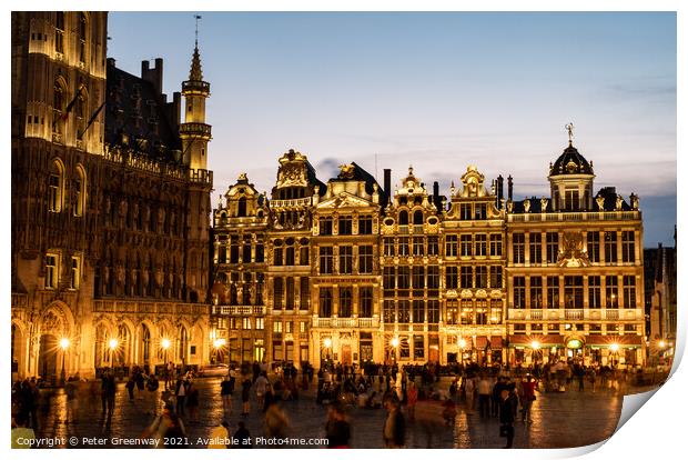 Grand-Place at Night in Brussels, Belgium Print by Peter Greenway