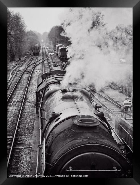 Vintage Steam Train from above - Watercress Railwa Framed Print by Peter Greenway