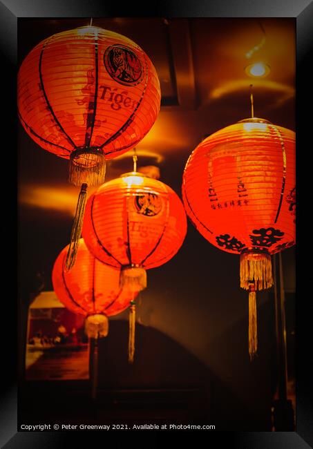 Chinese Lanterns in Chinatown, London Framed Print by Peter Greenway