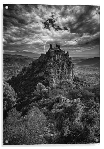 A castle on the mountain under the storm in black and white Acrylic by Vicen Photo