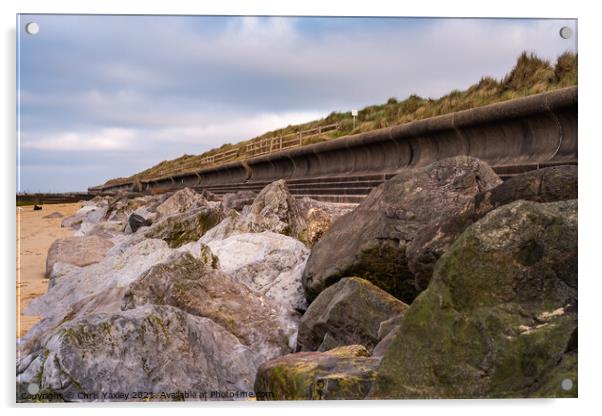 Norfolk coast erosion control on Cart Gap beach, Norfolk Acrylic by Chris Yaxley