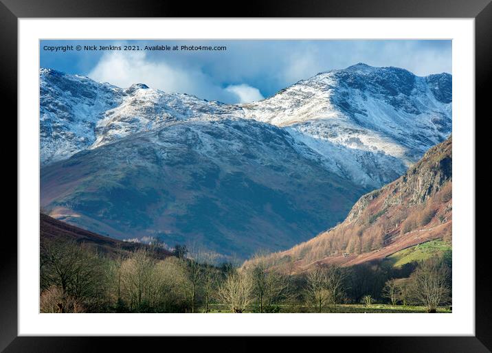 Up the Great Langdale Valley to Bowfell Lake District Framed Mounted Print by Nick Jenkins