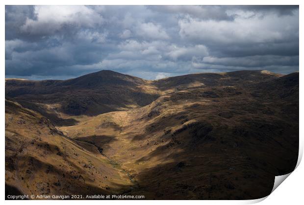 Abundance of clouds above Middle Fell  Print by Adrian Gavigan