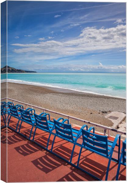 Beach Sea and Seats on French Riviera in Nice Canvas Print by Artur Bogacki