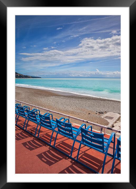Beach Sea and Seats on French Riviera in Nice Framed Mounted Print by Artur Bogacki