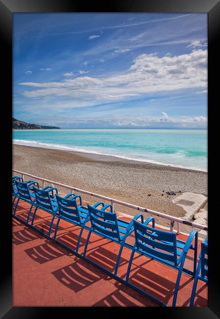 Beach Sea and Seats on French Riviera in Nice Framed Print by Artur Bogacki