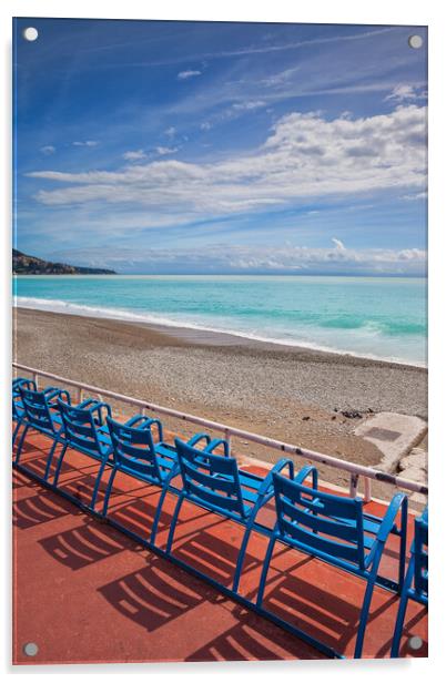 Beach Sea and Seats on French Riviera in Nice Acrylic by Artur Bogacki