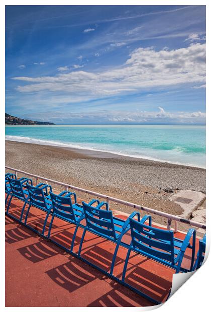 Beach Sea and Seats on French Riviera in Nice Print by Artur Bogacki