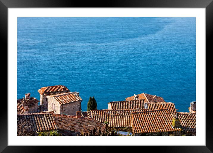 Eze Village Houses And Big Blue Of Mediterranean Sea Framed Mounted Print by Artur Bogacki