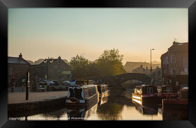 Lazy Hazy morning on the canal in Skipton Framed Print by Richard Perks