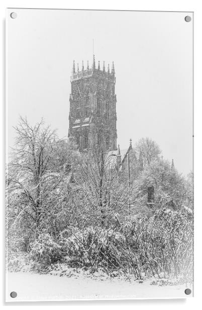 Doncaster Minster in the Snow Acrylic by Dave Harbon