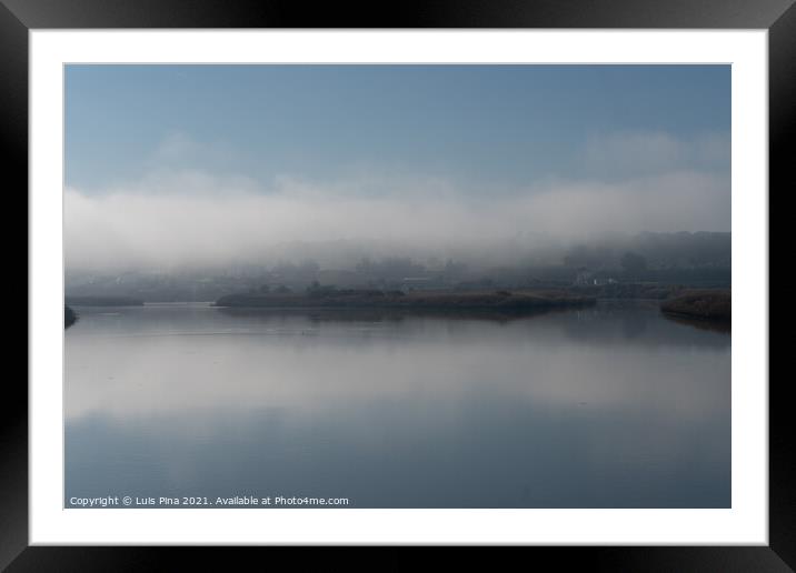 Fog river landscape at sunrise with low clouds and reflection on the water in Alcacer do Sal, Portugal Framed Mounted Print by Luis Pina