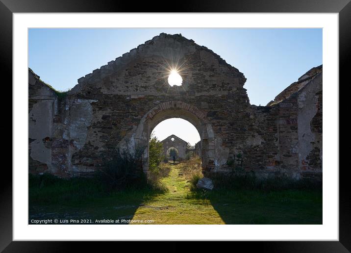 Woman girl abandoned ruin mine buildings red landscape in Mina de Sao Domingos, Portugal Framed Mounted Print by Luis Pina