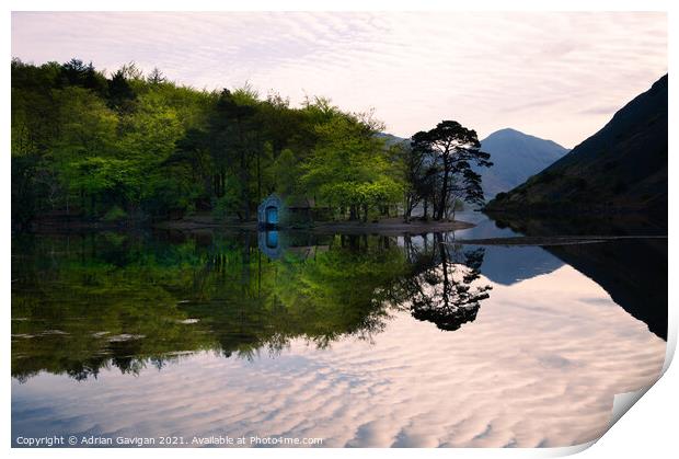 Wast Water Boat House Reflection Print by Adrian Gavigan