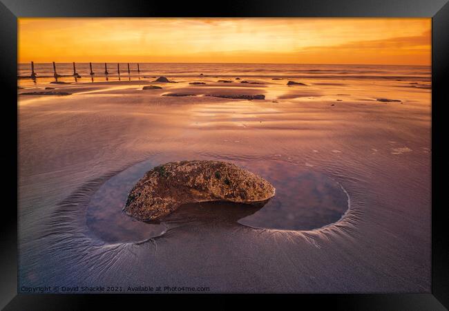 Seaside Rockpool at Low Tide during Sunset  Framed Print by David Shackle