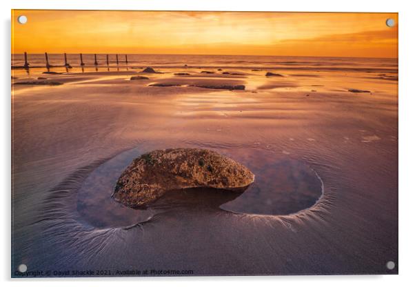 Seaside Rockpool at Low Tide during Sunset  Acrylic by David Shackle