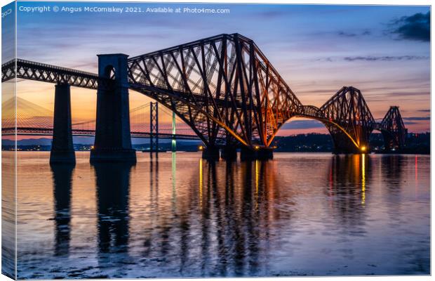 Forth Rail Bridge at dusk Canvas Print by Angus McComiskey