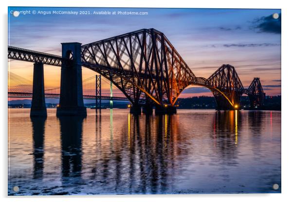 Forth Rail Bridge at dusk Acrylic by Angus McComiskey