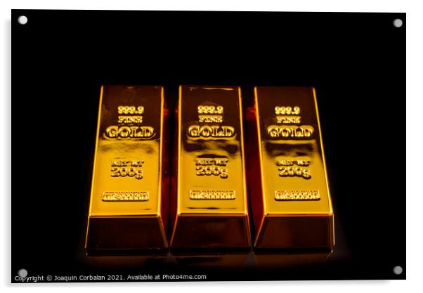 Gold bars isolated on black studio background, safe haven value  Acrylic by Joaquin Corbalan