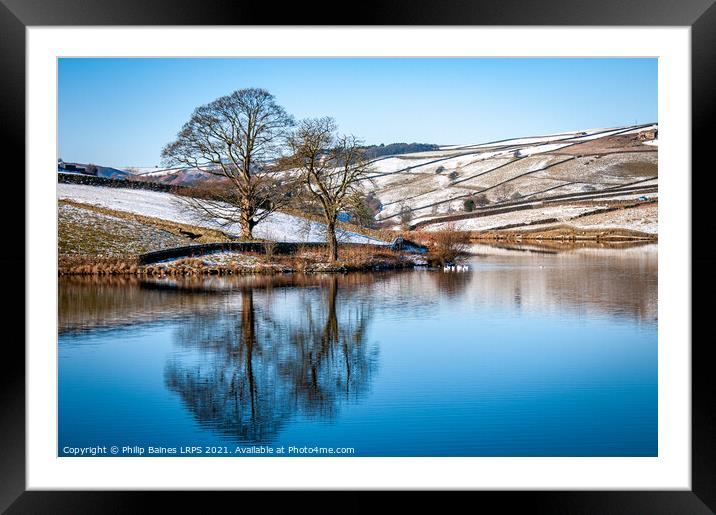 Ponden Reservoir in Winter Framed Mounted Print by Philip Baines