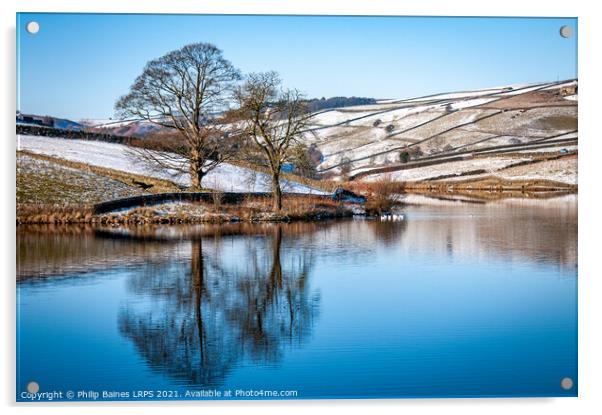 Ponden Reservoir in Winter Acrylic by Philip Baines