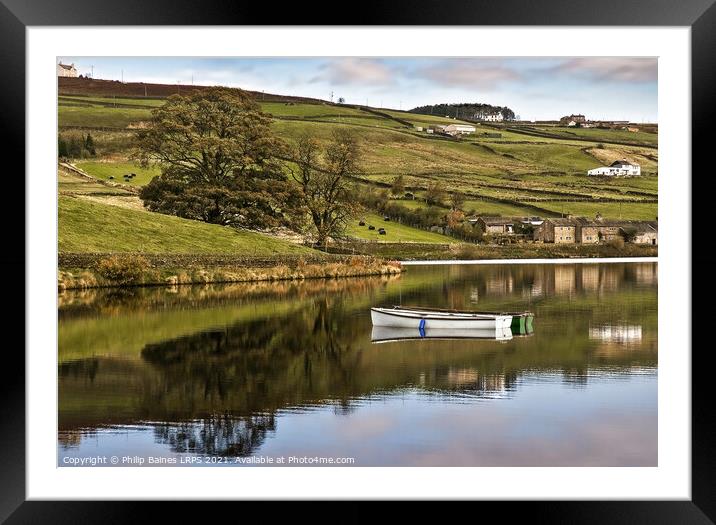 Ponden Reservoir Reflection Framed Mounted Print by Philip Baines