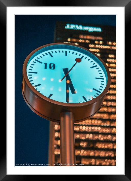 Clock at Canary Wharf Framed Mounted Print by Hiran Perera