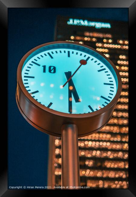 Clock at Canary Wharf Framed Print by Hiran Perera