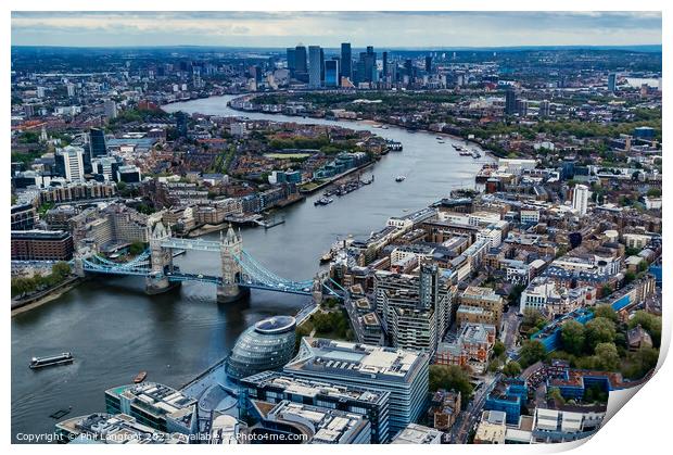 River Thames from the Shard  Print by Phil Longfoot
