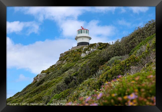 Lighthouse on top of a mountain  Framed Print by Adrian Paulsen