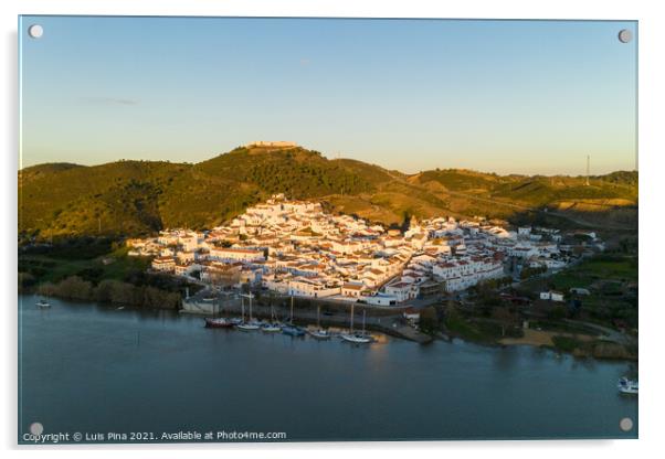 Aerial drone view of Sanlucar de Guadiana in Spain, from Alcoutim in Portugal Acrylic by Luis Pina