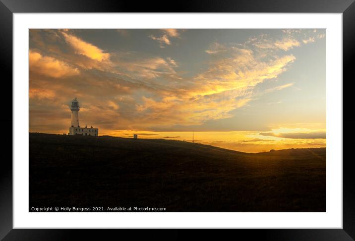 Flamborough Light house at sunset  Framed Mounted Print by Holly Burgess