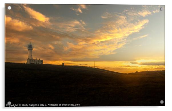 Flamborough Light house at sunset  Acrylic by Holly Burgess