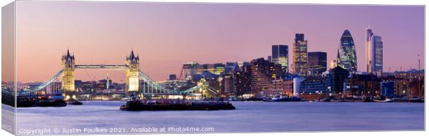 Tower Bridge and The City Skyline, London Canvas Print by Justin Foulkes