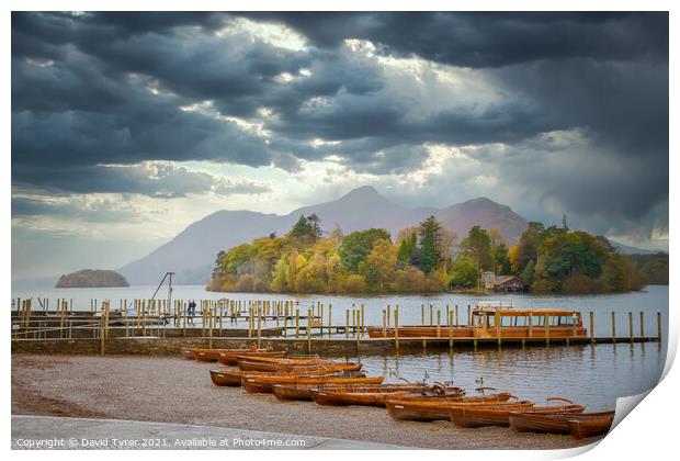 Boats on the shore of Derwent Water Print by David Tyrer